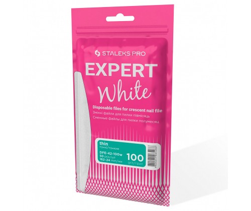 A set of white thin interchangeable files crescent STALEKS PRO EXPERT 42 100 grit, 50 pcs
