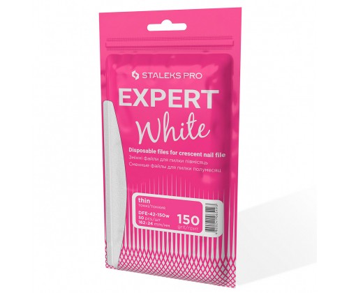 A set of white thin interchangeable files crescent STALEKS PRO EXPERT 42 150 grit, 50 pcs