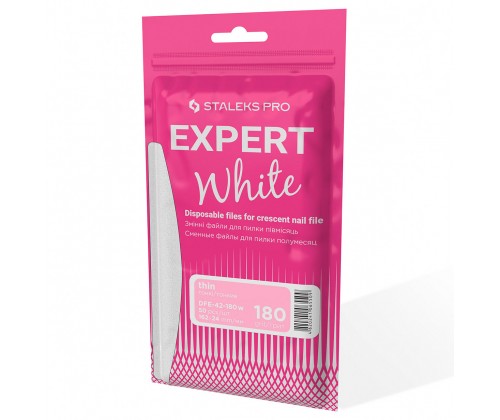 A set of white thin interchangeable files crescent STALEKS PRO EXPERT 42 180 grit, 50 pcs