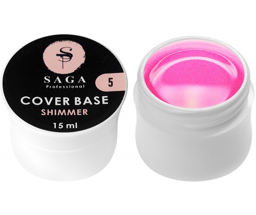 Камуфляжна база SAGA Cover Base Shimmer №05, 15 мл (яскраво-рожевий з шиммером)
