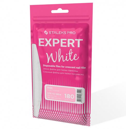 A set of white thin interchangeable files crescent STALEKS PRO EXPERT 42 180 grit, 50 pcs